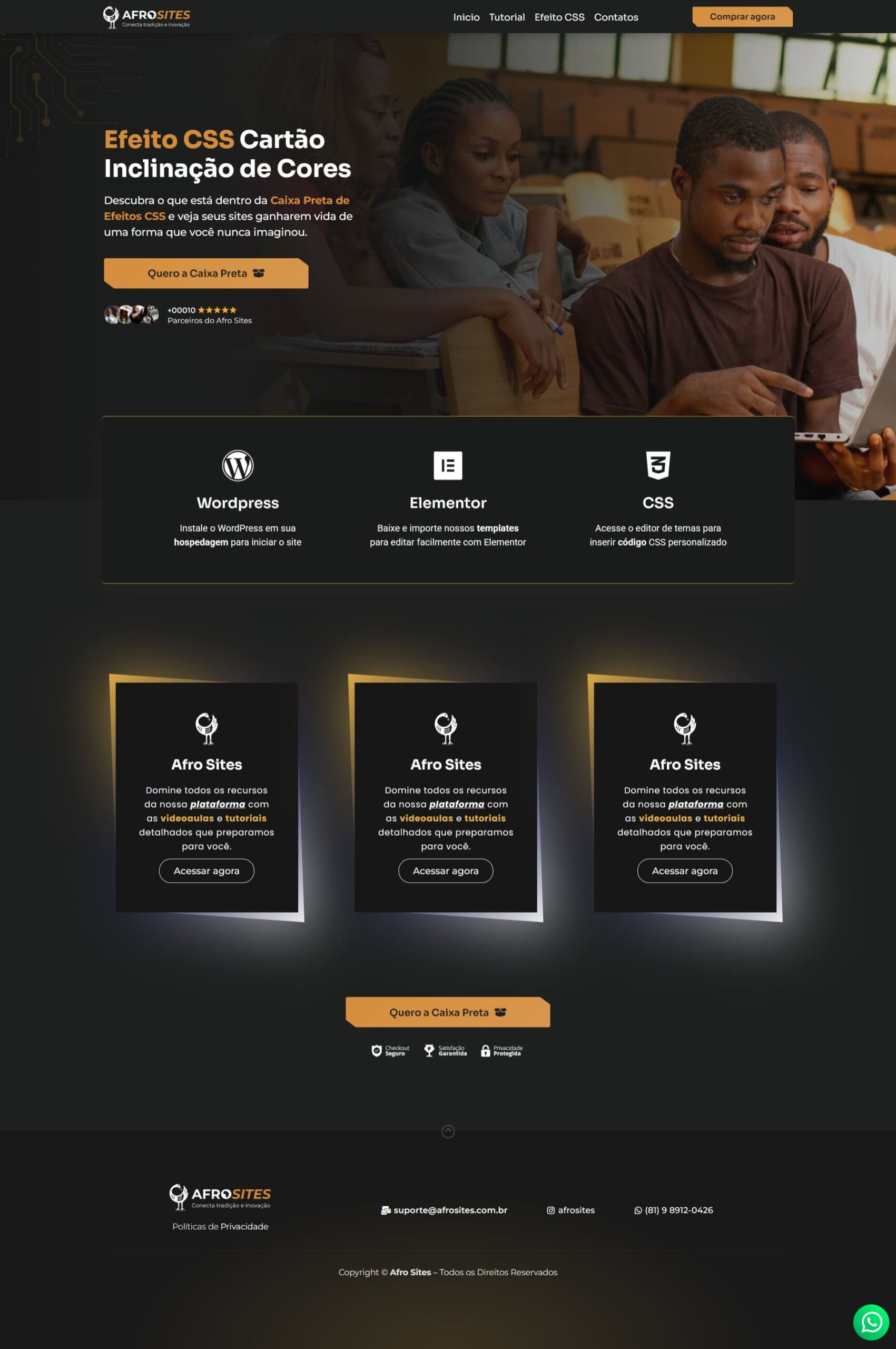 Efeito CSS Cartão Inclinação de Cores