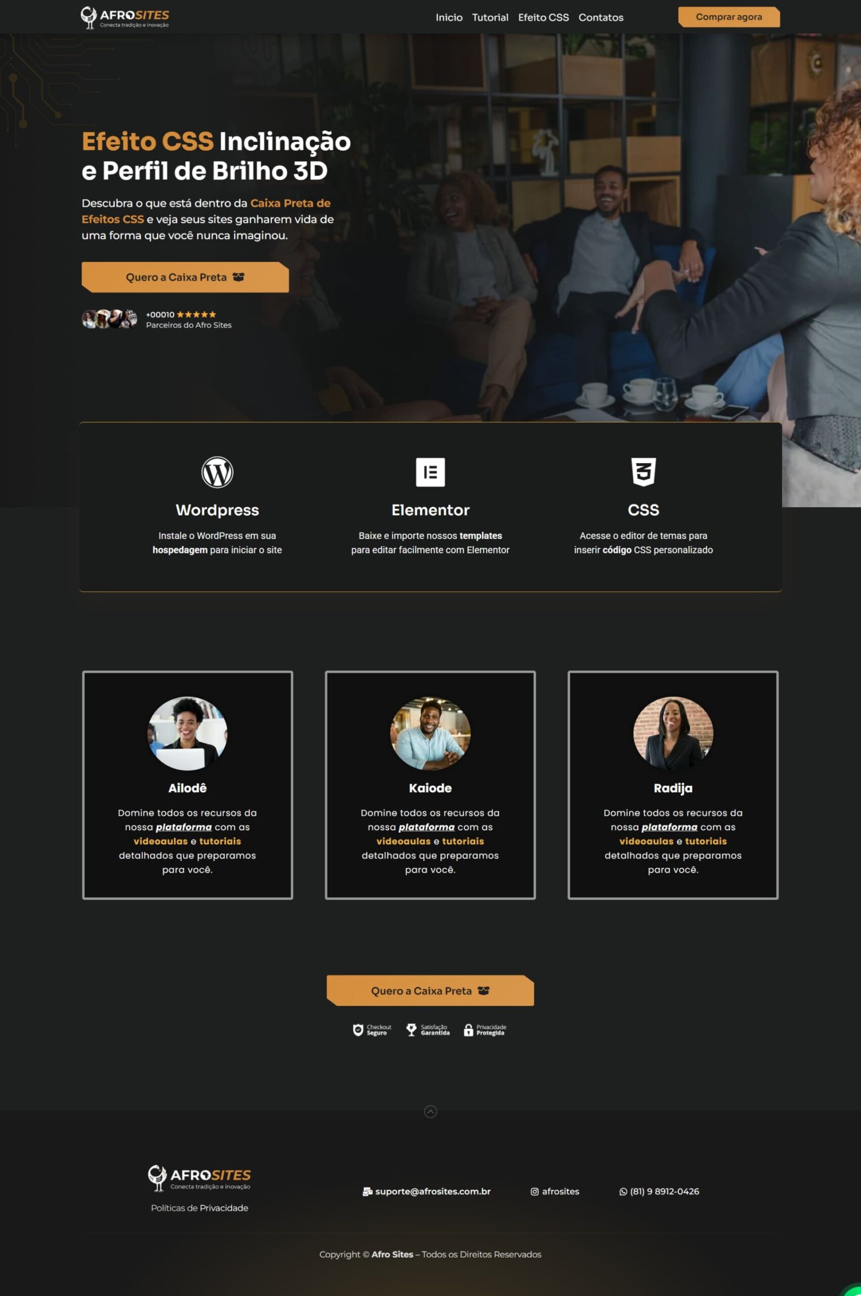 Efeito CSS Inclinação e Perfil de Brilho 3D
